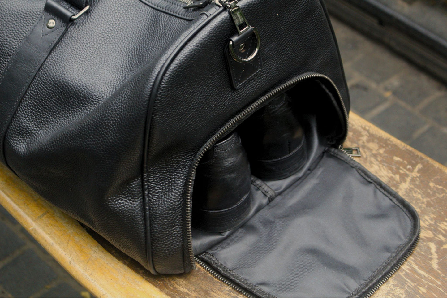 Barrel design genuine cowhide leather duffel travel bag