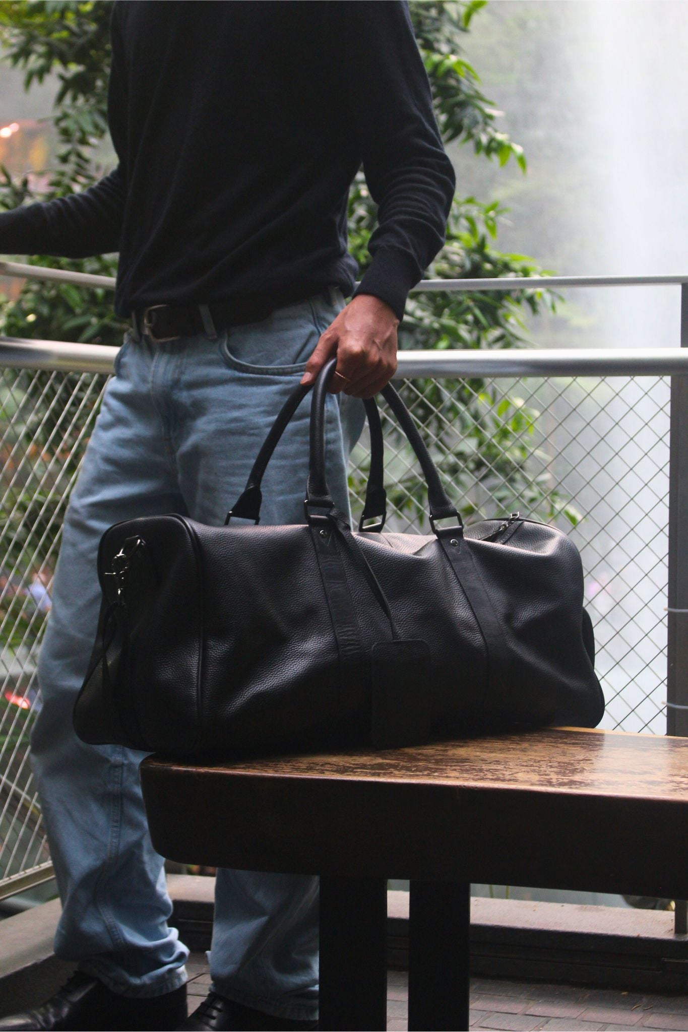 Barrel design genuine cowhide leather duffel travel bag