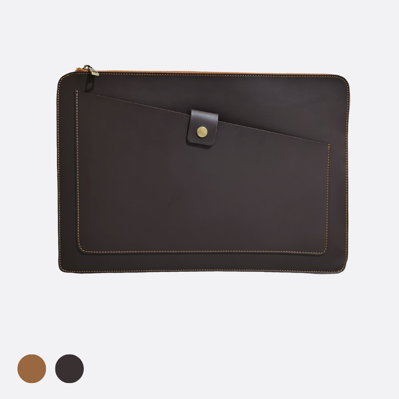 Snap design genuine cowhide leather clutch/laptop sleeve / laptop folio