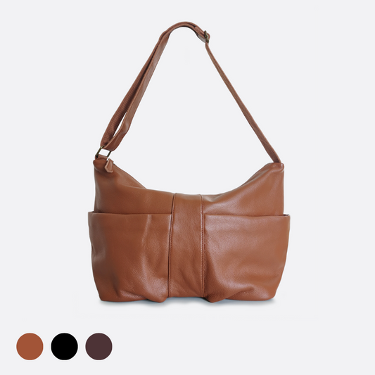 Poches design genuine cowhide leather bag with sling
