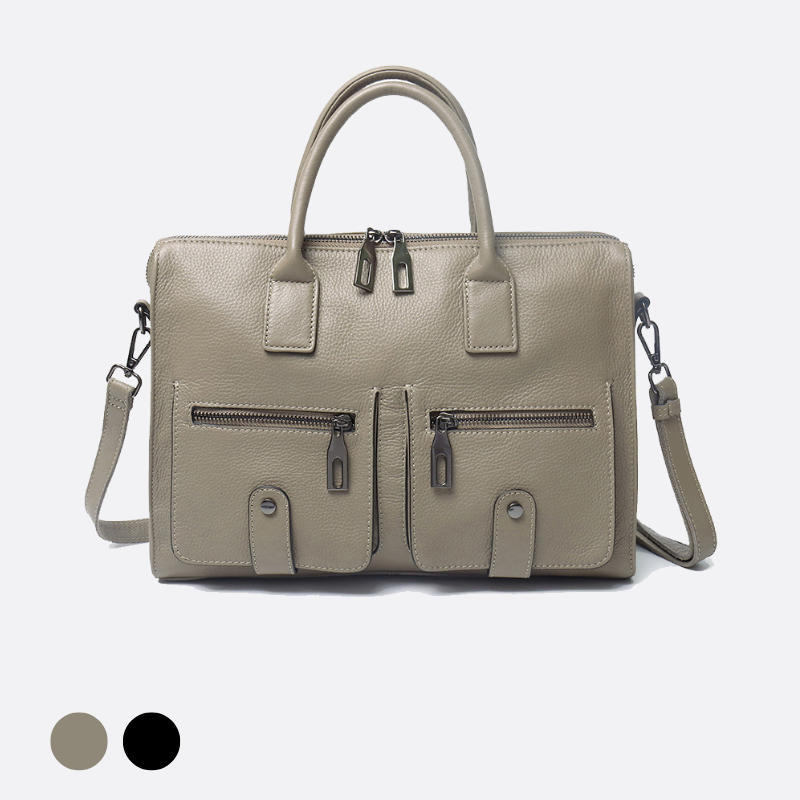 Poches design genuine cowhide leather top handle briefcase with strap