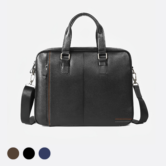 Seam design genuine cowhide leather top handle briefcase with sling