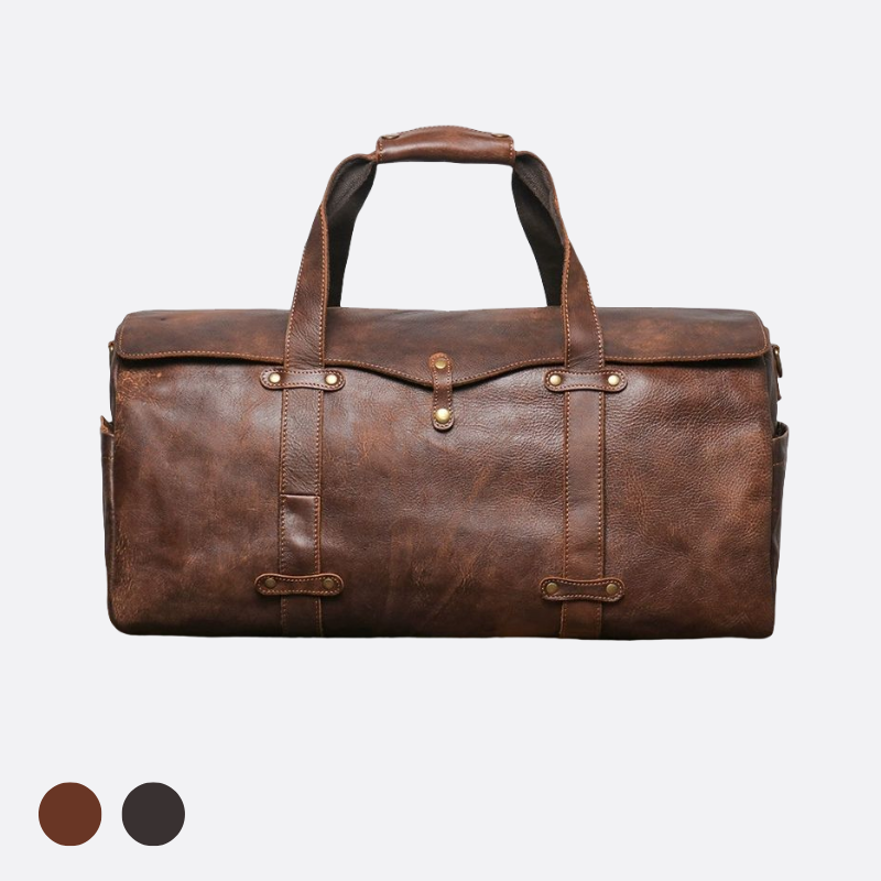 Vintage design genuine cowhide leather duffel travel bag