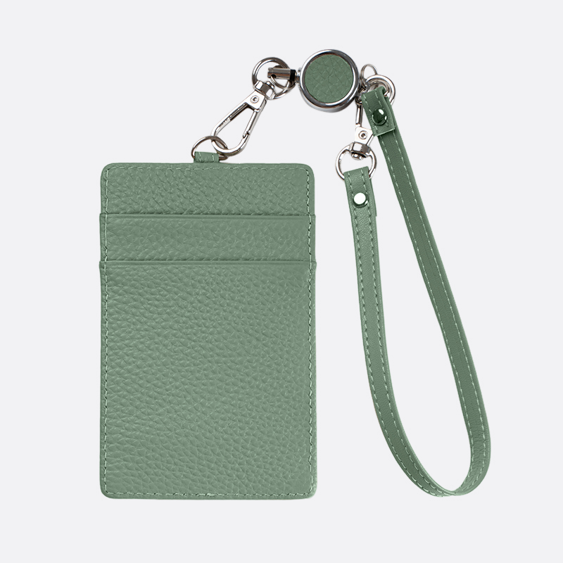 Genuine cowhide leather lanyard with card slots and straps