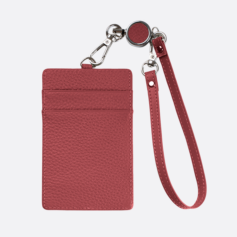 Genuine cowhide leather lanyard with card slots and straps
