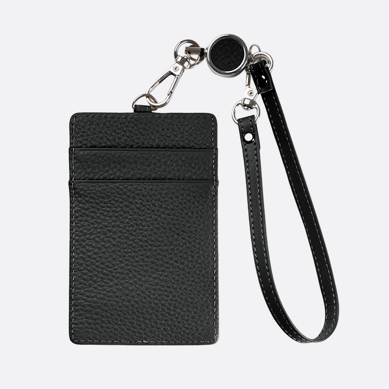 Genuine cowhide leather lanyard with card slots and straps