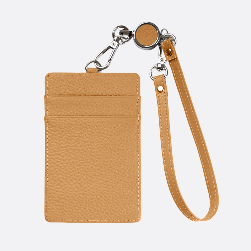 Genuine cowhide leather lanyard with card slots and straps