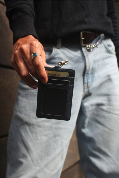 Genuine cowhide leather lanyard with card slots and straps