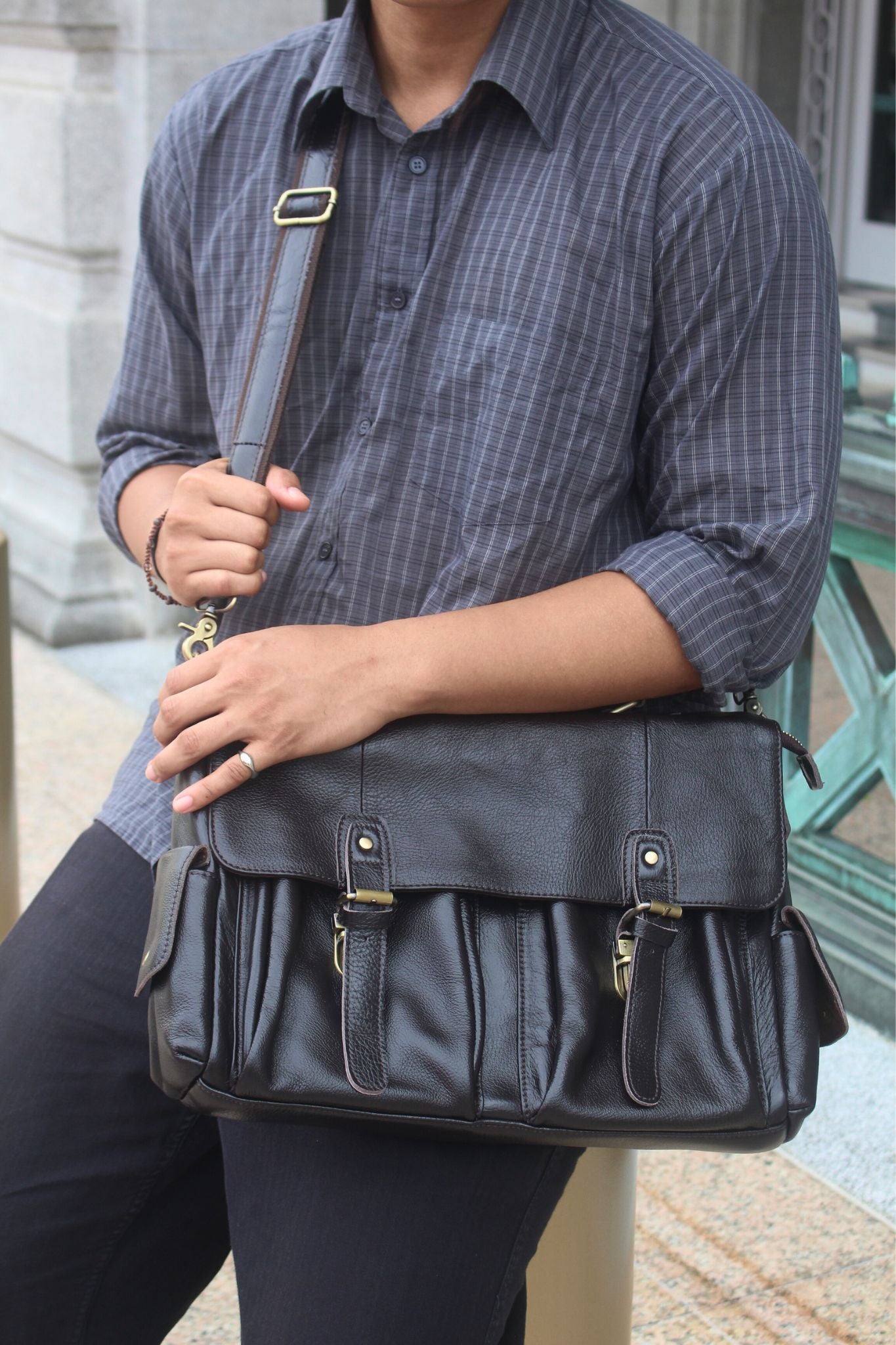 Torba design genuine cowhide leather satchel briefcase with sling