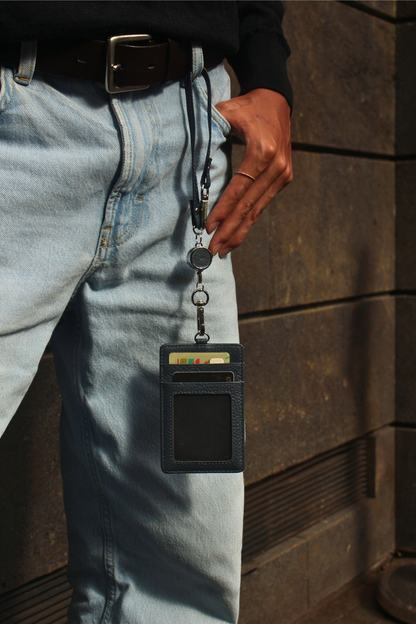 Genuine cowhide leather lanyard with card slots and straps