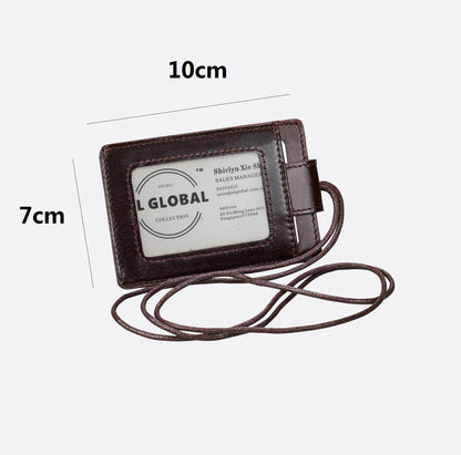 Buckle design genuine cowhide leather lanyard with RFID protection and card slots