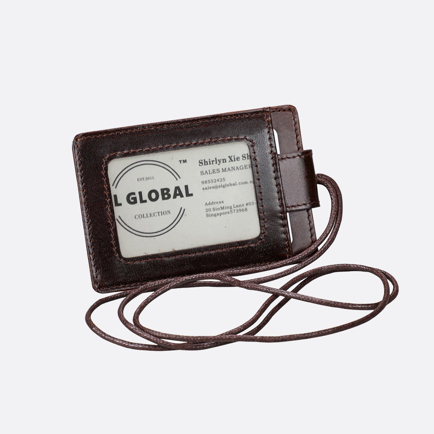 Buckle design genuine cowhide leather lanyard with RFID protection and card slots