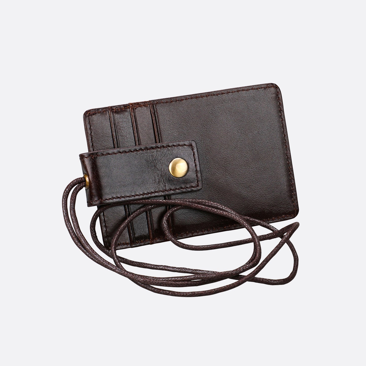Buckle design genuine cowhide leather lanyard with RFID protection and card slots
