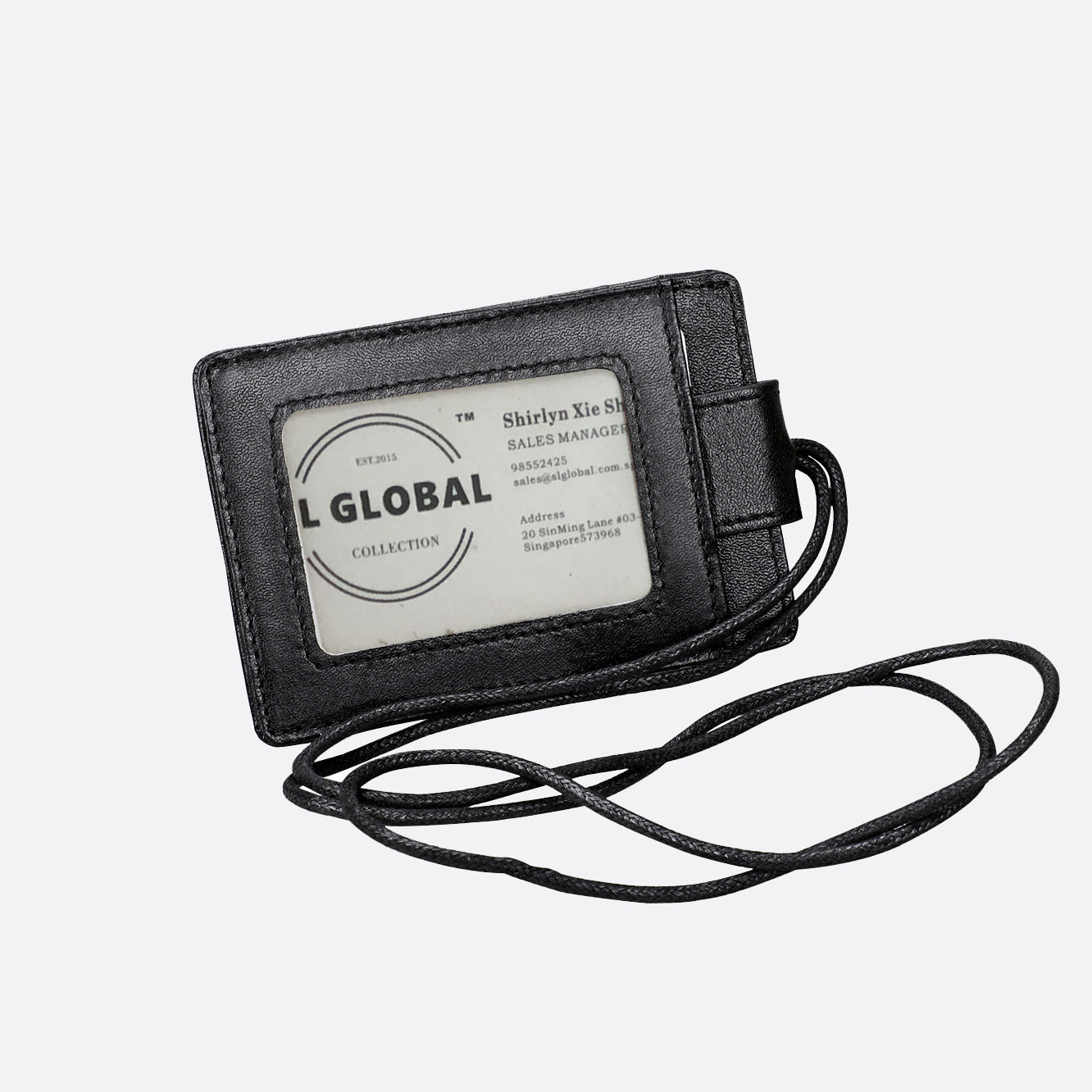 Buckle design genuine cowhide leather lanyard with RFID protection and card slots