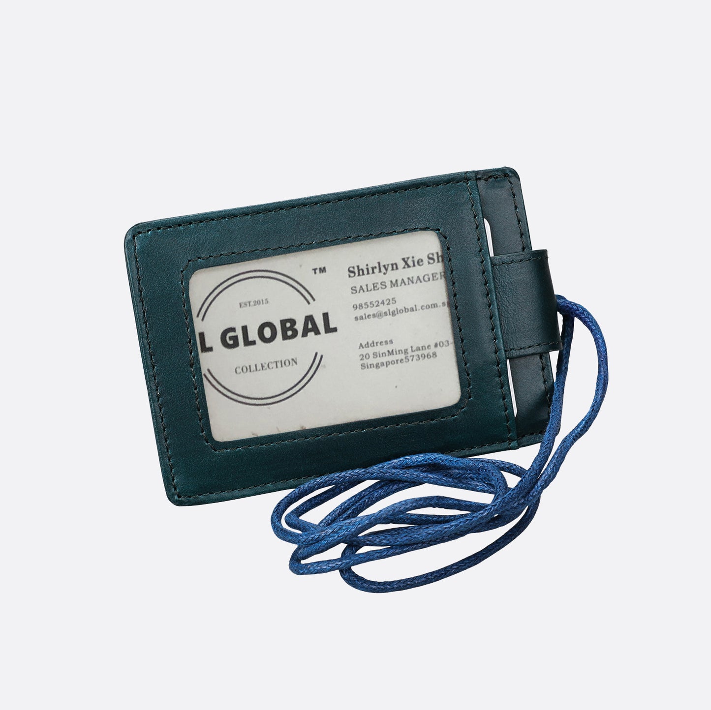 Buckle design genuine cowhide leather lanyard with RFID protection and card slots