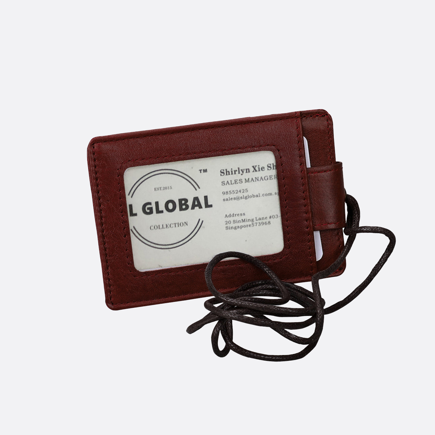 Buckle design genuine cowhide leather lanyard with RFID protection and card slots