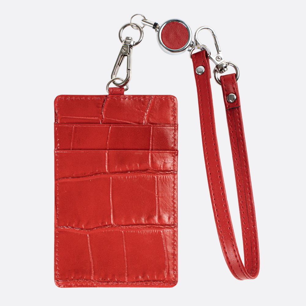 Genuine cowhide leather lanyard with card slots and straps