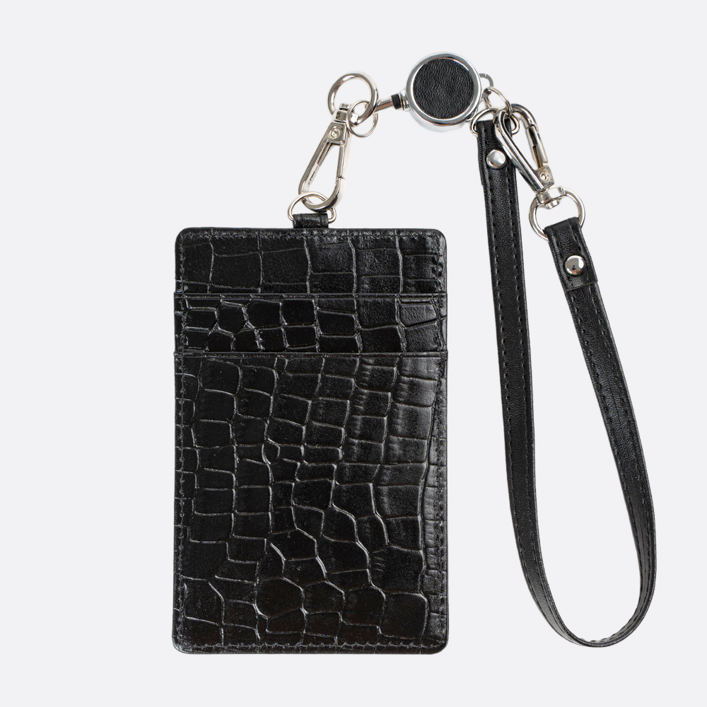 Genuine cowhide leather lanyard with card slots and straps