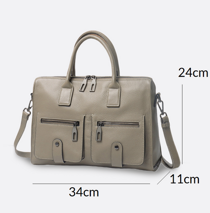 Poches design genuine cowhide leather top handle briefcase with strap