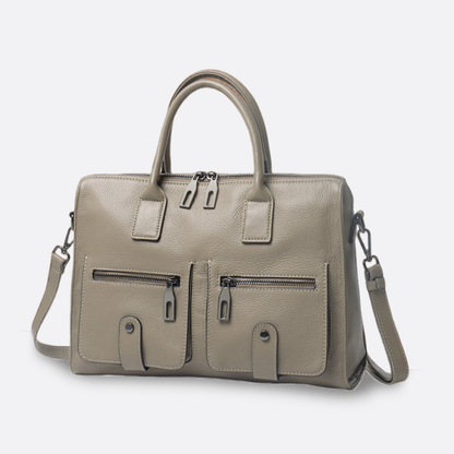 Poches design genuine cowhide leather top handle briefcase with strap