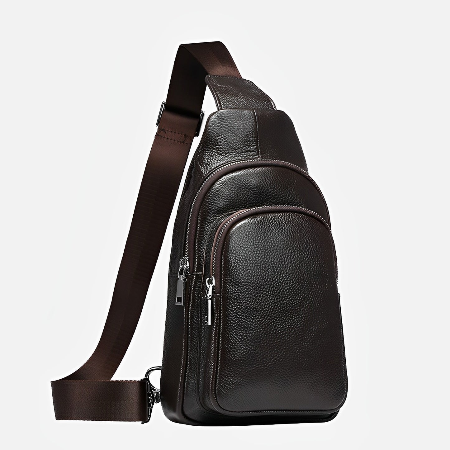 Double zip design genuine cowhide leather fanny pack bag