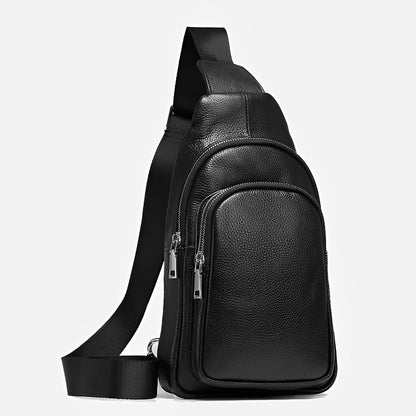 Double zip design genuine cowhide leather fanny pack bag