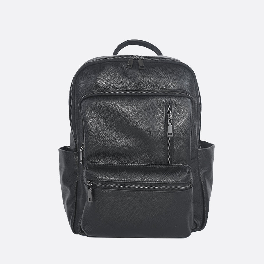 Multi zip design genuine cowhide leather backpack