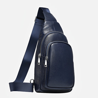 Double zip design genuine cowhide leather fanny pack bag