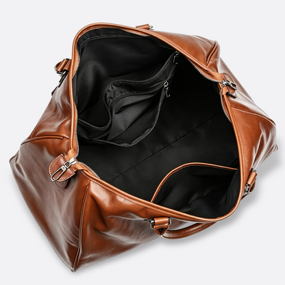 Genuine cowhide leather duffel travel bag with luggage sleeve