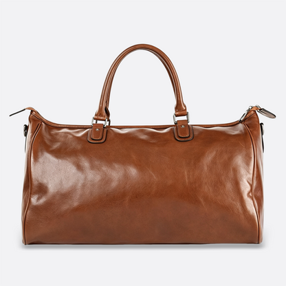 Genuine cowhide leather duffel travel bag with luggage sleeve