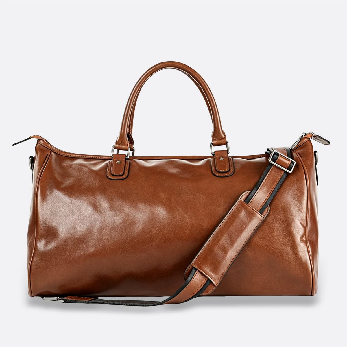 Genuine cowhide leather duffel travel bag with luggage sleeve