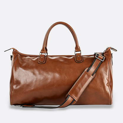 Genuine cowhide leather duffel travel bag with luggage sleeve