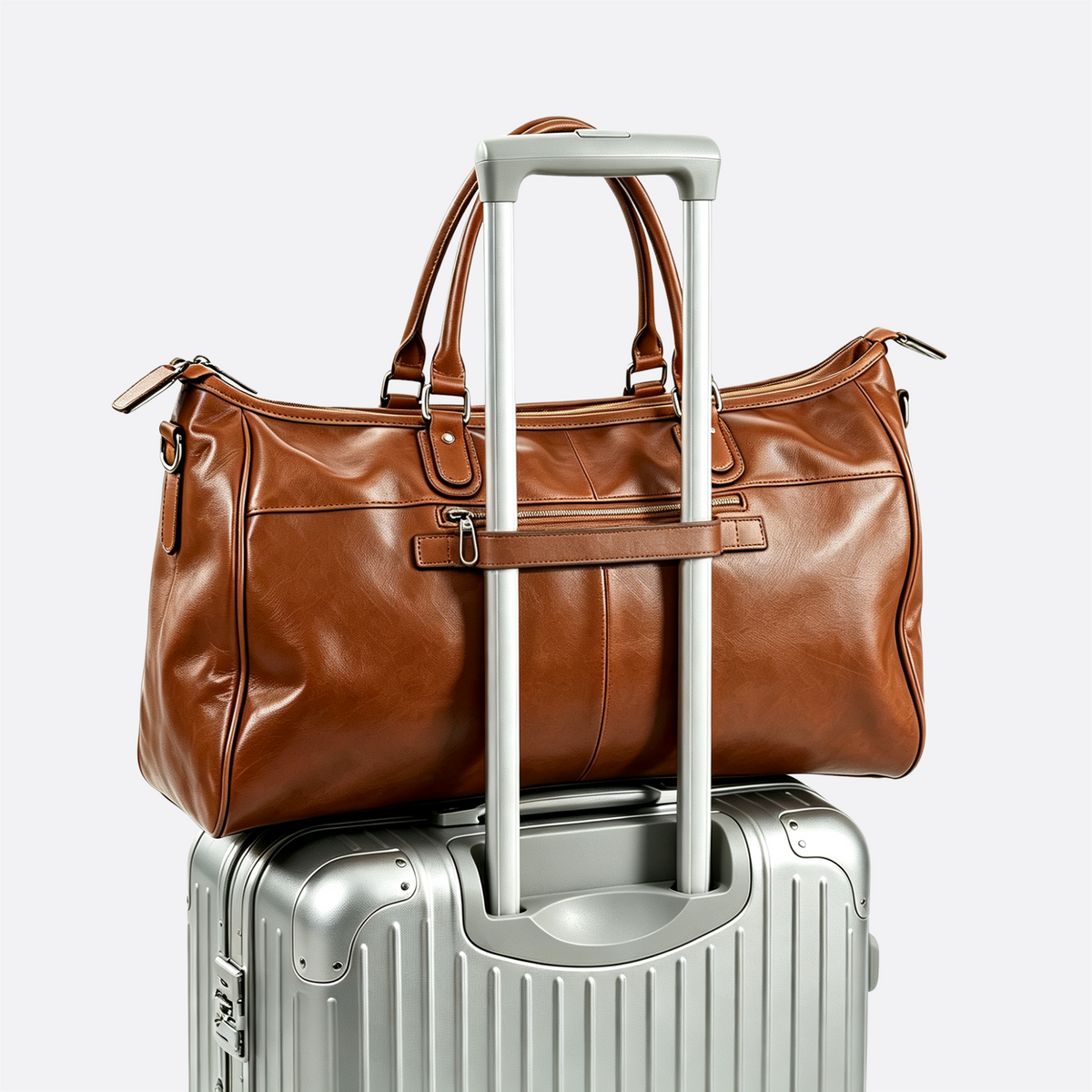 Genuine cowhide leather duffel travel bag with luggage sleeve