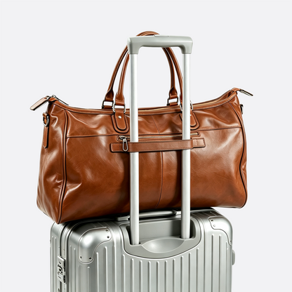 Genuine cowhide leather duffel travel bag with luggage sleeve