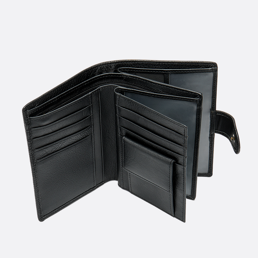 Genuine cowhide leather vertical clasp wallet