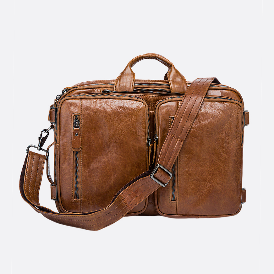 Genuine cowhide leather 3 in 1 backpack briefcase with sling