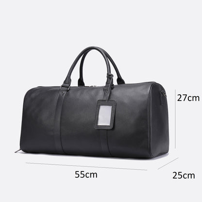 Barrel design genuine cowhide leather duffel travel bag