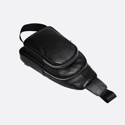 Double zip design genuine cowhide leather fanny pack bag
