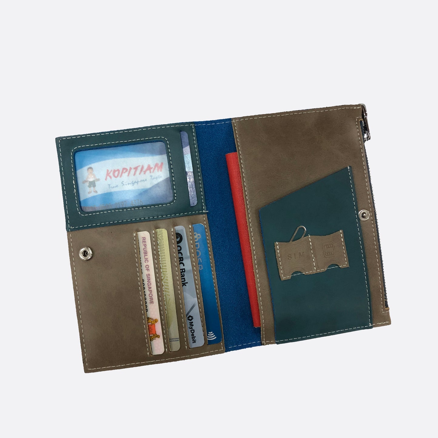 Genuine cowhide leather passport holder travel pouch with snap button