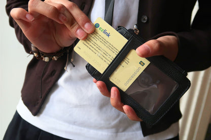 Flap design genuine cowhide leather card holder with lanyard with zip and RFID protection
