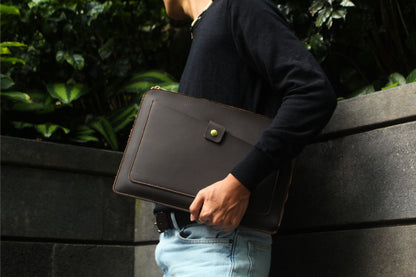 Snap design genuine cowhide leather clutch/laptop sleeve / laptop folio