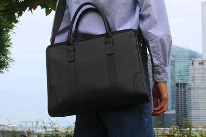 Double belt design genuine cowhide leather briefcase with sling