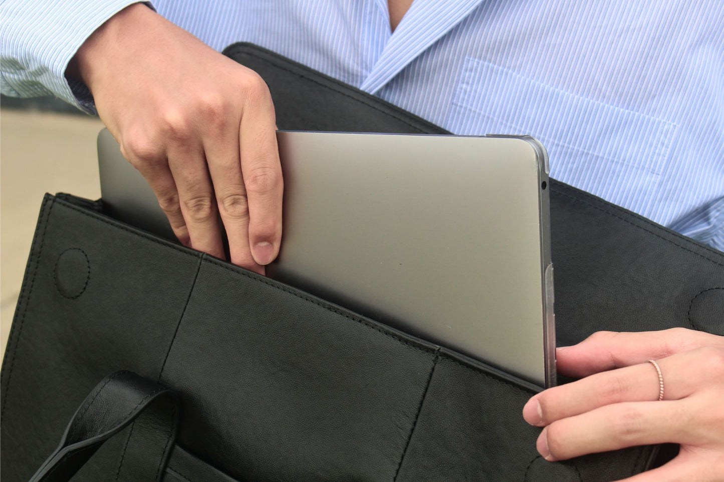 Flap design genuine cowhide leather travel briefcase