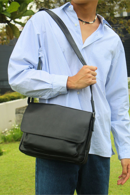 Genuine cowhide leather satchel messenger sling bag