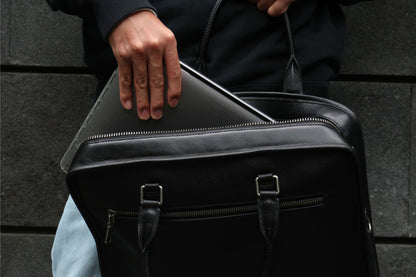 Zip design genuine cowhide leather travel briefcase with sling