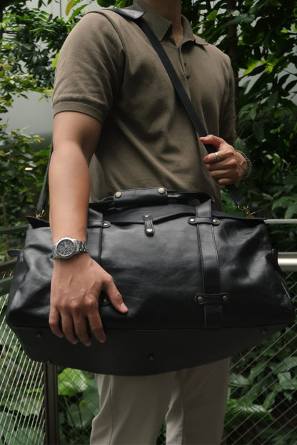 Vintage design genuine cowhide leather duffel travel bag