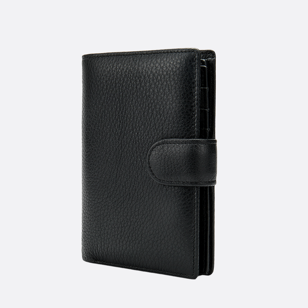 Genuine cowhide leather vertical clasp wallet