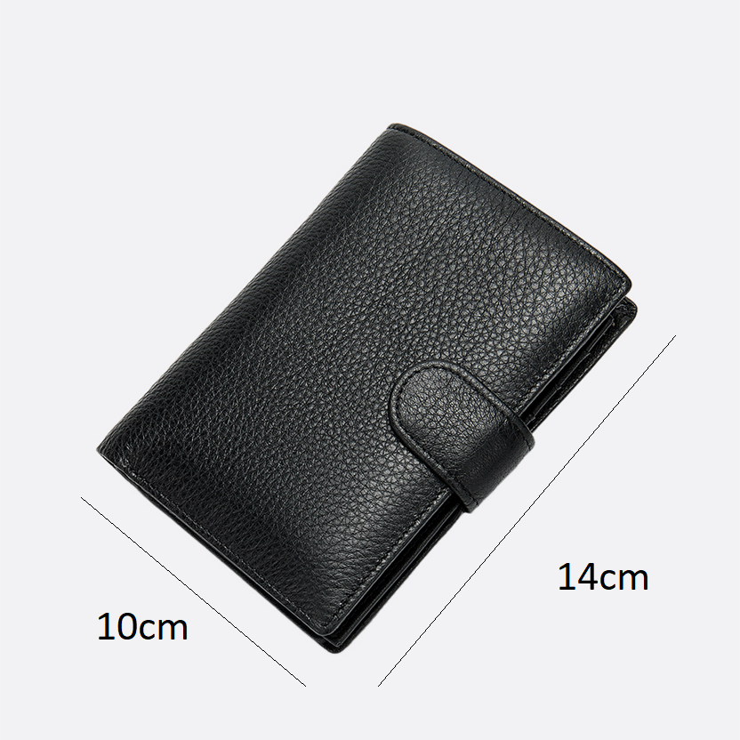 Genuine cowhide leather vertical clasp wallet