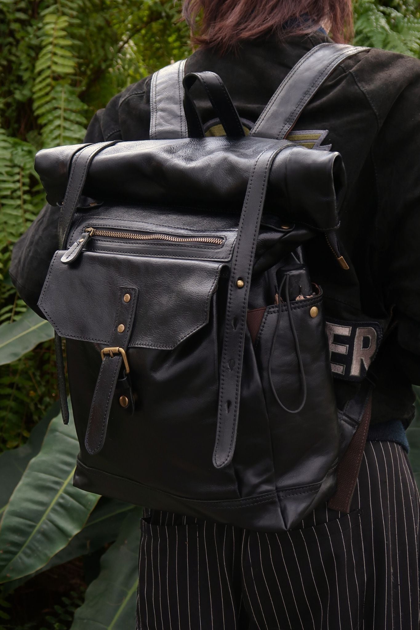 Torba design genuine cowhide leather roll top backpack