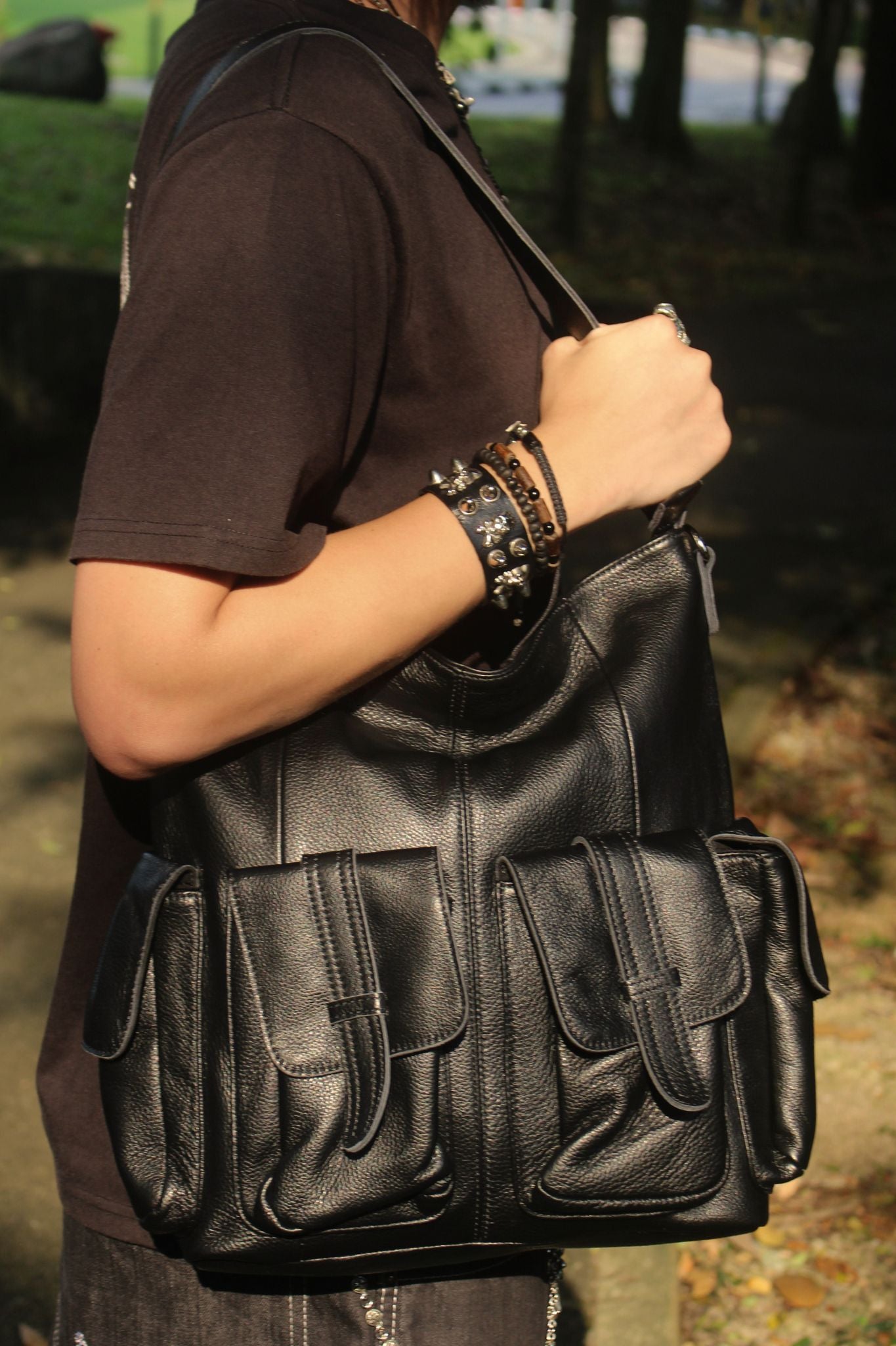 Poches tote design genuine cowhide leather bag